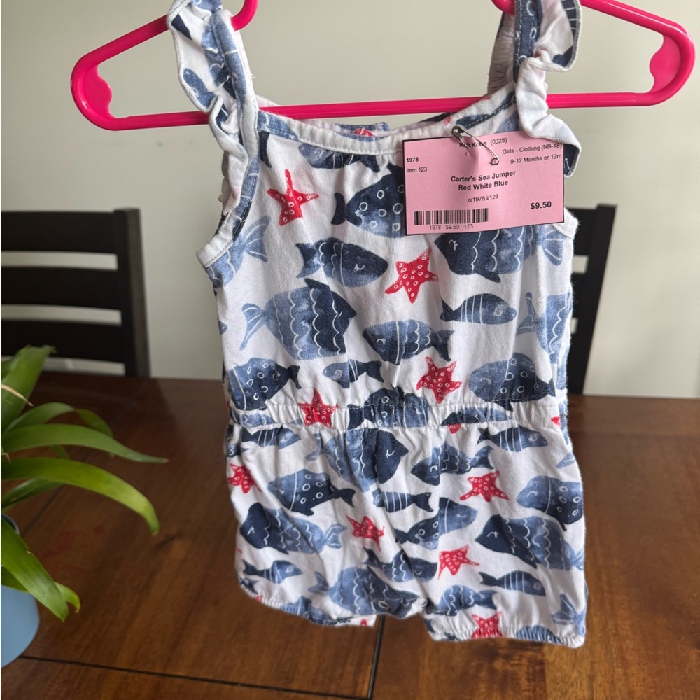 Blue and Red Fish Print Romper